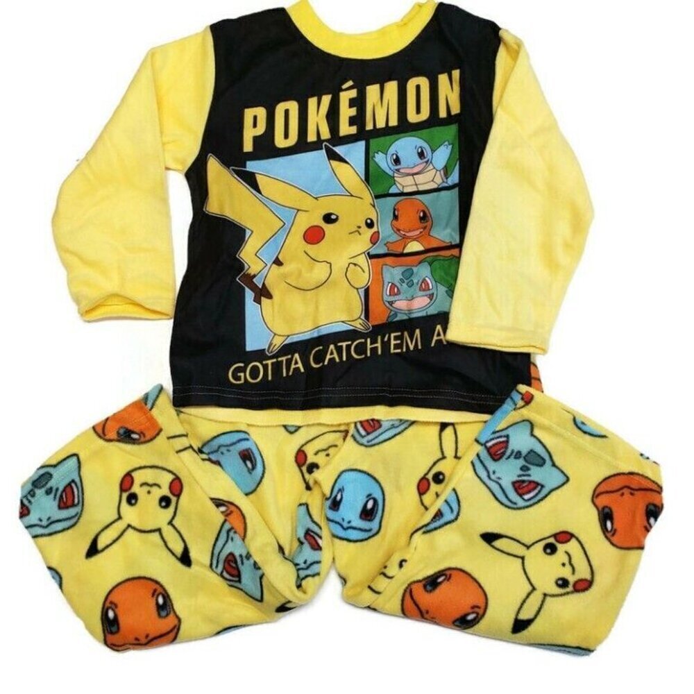 Pokemon Gotta Catch 'Em All Pikachu Group 2 Piece Pajama Set Boys Size 4 Yellow - Picture 2 of 9